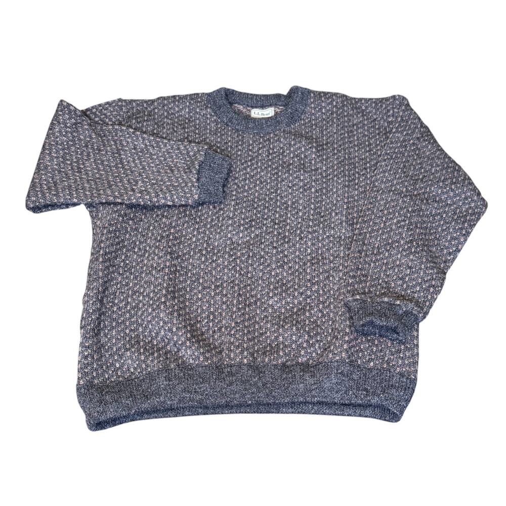 L.L. Bean Made in Norway Gray Norwegian Birds Eye XL Crew Neck Wool Sweater Vyg